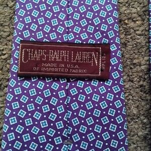Chaps Purple Tie with Blue and White Diamond Pattern